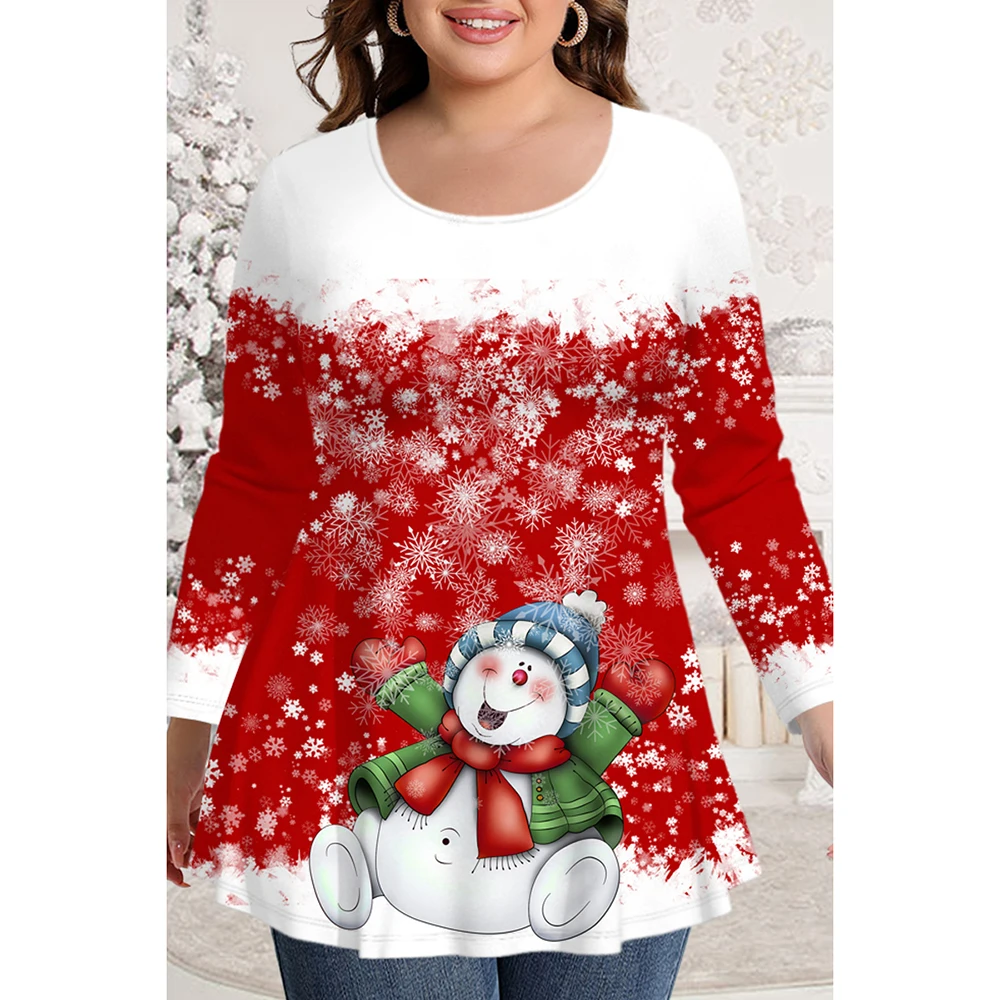 Plus Size Christmas Casual Red Ombre Snowflake Snowman Print Round-neck Long Sleeve T-Shirt
Plus Size Christmas Casual Red Ombre Snowflake Snowman Print Round-neck Long Sleeve T-Shirt