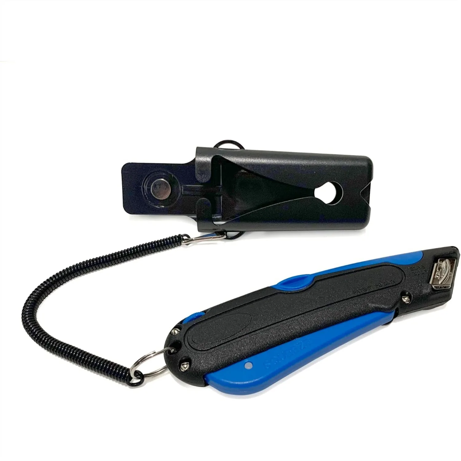 Safety Cutter With Holster Black Blue Self Retracting Box Cutter Knife With Shielded Blade And Retractable Edge Guides
Safety Cutter With Holster Black Blue Self Retracting Box Cutter Knife With Shielded Blade And Retractable Edge Guides