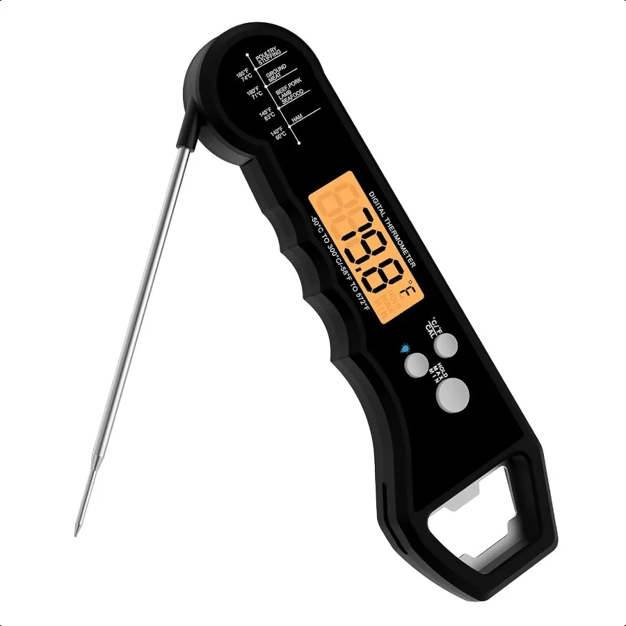 Meat Thermometer Waterproof Food Thermometer with Backlight and Calibration for Kitchen Outdoor Grilling and BBQ Black 
Meat Thermometer Waterproof Food Thermometer with Backlight and Calibration for Kitchen Outdoor Grilling and BBQ Black