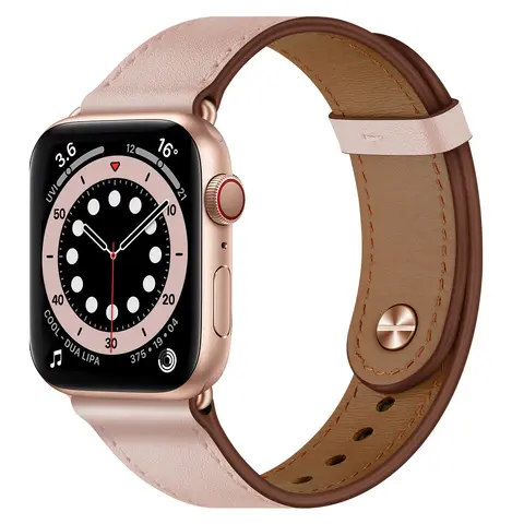 Gerçek Deri İnce saat kayışı Apple Watch serisi 9 8 7 6 SE 5 4 3 2 1 iWatch için hakiki tahıl deri bant gül altın toka