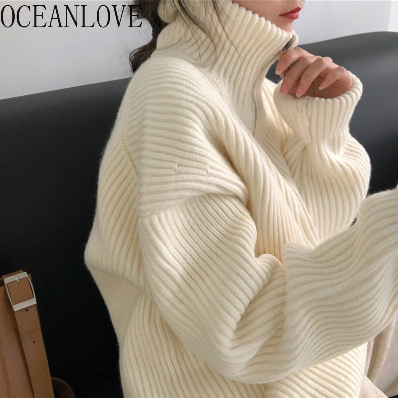 OCEANLOVE Turtleneck Autumn Winter Clothes Woman Sweaters Loose Solid Warm Pullovers Korwan Fashion Zipper Thick Pulls Femmes
OCEANLOVE Turtleneck Autumn Winter Clothes Woman Sweaters Loose Solid Warm Pullovers Korwan Fashion Zipper Thick Pulls Femmes