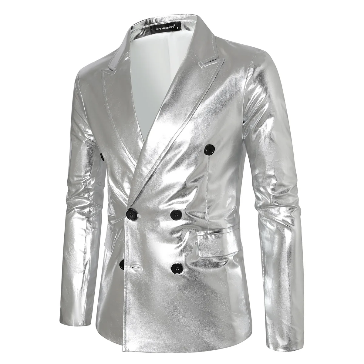 Silver iny Double-Row Buttons Men's Performance Suit Extra Large Size Nightclub Singer Single-West Turn-down Collar Outer Set
Silver iny Double-Row Buttons Men's Performance Suit Extra Large Size Nightclub Singer Single-West Turn-down Collar Outer Set