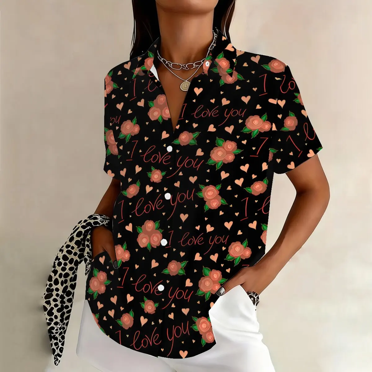 European and American style retro rose heart printed shirt for women's summer loose collared street style short sleeved top
European and American style retro rose heart printed shirt for women's summer loose collared street style short sleeved top