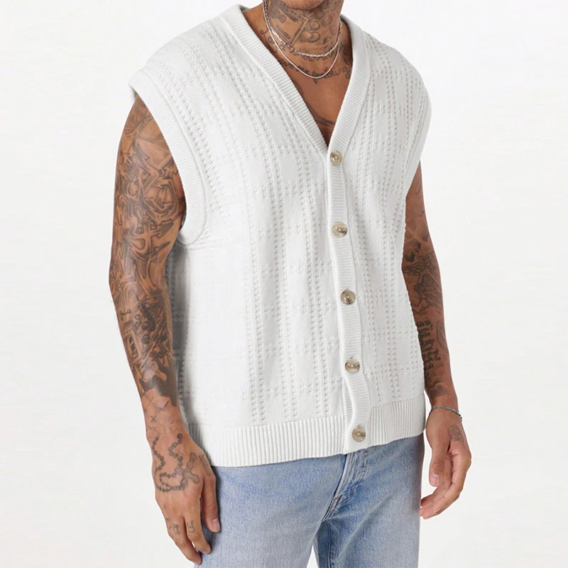 Fashion Hollow Out Mens Knitting Tank Tops Summer Trendy Loose Sleeveless Button V Neck Vest Men Cardigans Streetwear Camisoles
Fashion Hollow Out Mens Knitting Tank Tops Summer Trendy Loose Sleeveless Button V Neck Vest Men Cardigans Streetwear Camisoles