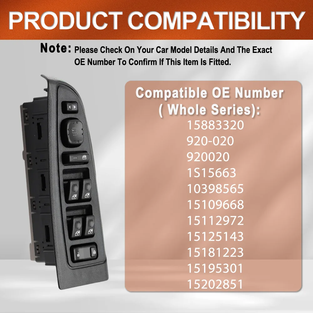 15883320 Electric Master Power Window Switch with Folding Mirrors For Chevrolet Avalanche Silverado Suburban Tahoe GMC Sierra
15883320 Electric Master Power Window Switch with Folding Mirrors For Chevrolet Avalanche Silverado Suburban Tahoe GMC Sierra