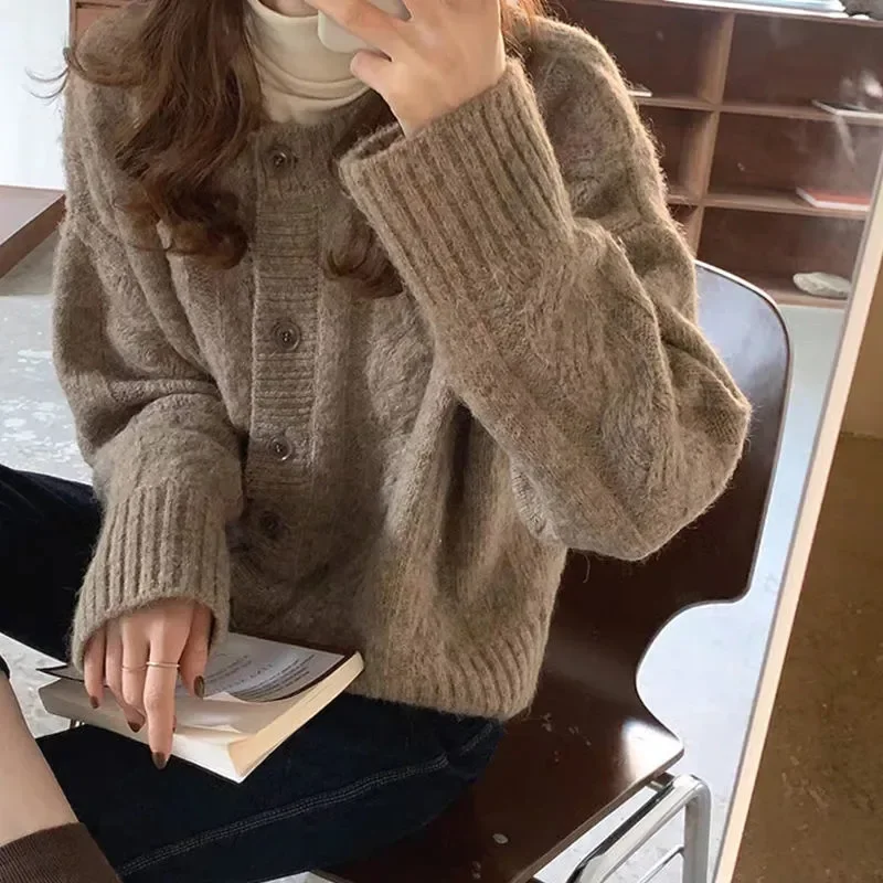 Women Sweaters Korean Fashion Casual Autumn Winter Thick O Neck Long Sleeve Cardigan Solid Knitted Tops Loose Outerwear Femme
Women Sweaters Korean Fashion Casual Autumn Winter Thick O Neck Long Sleeve Cardigan Solid Knitted Tops Loose Outerwear Femme