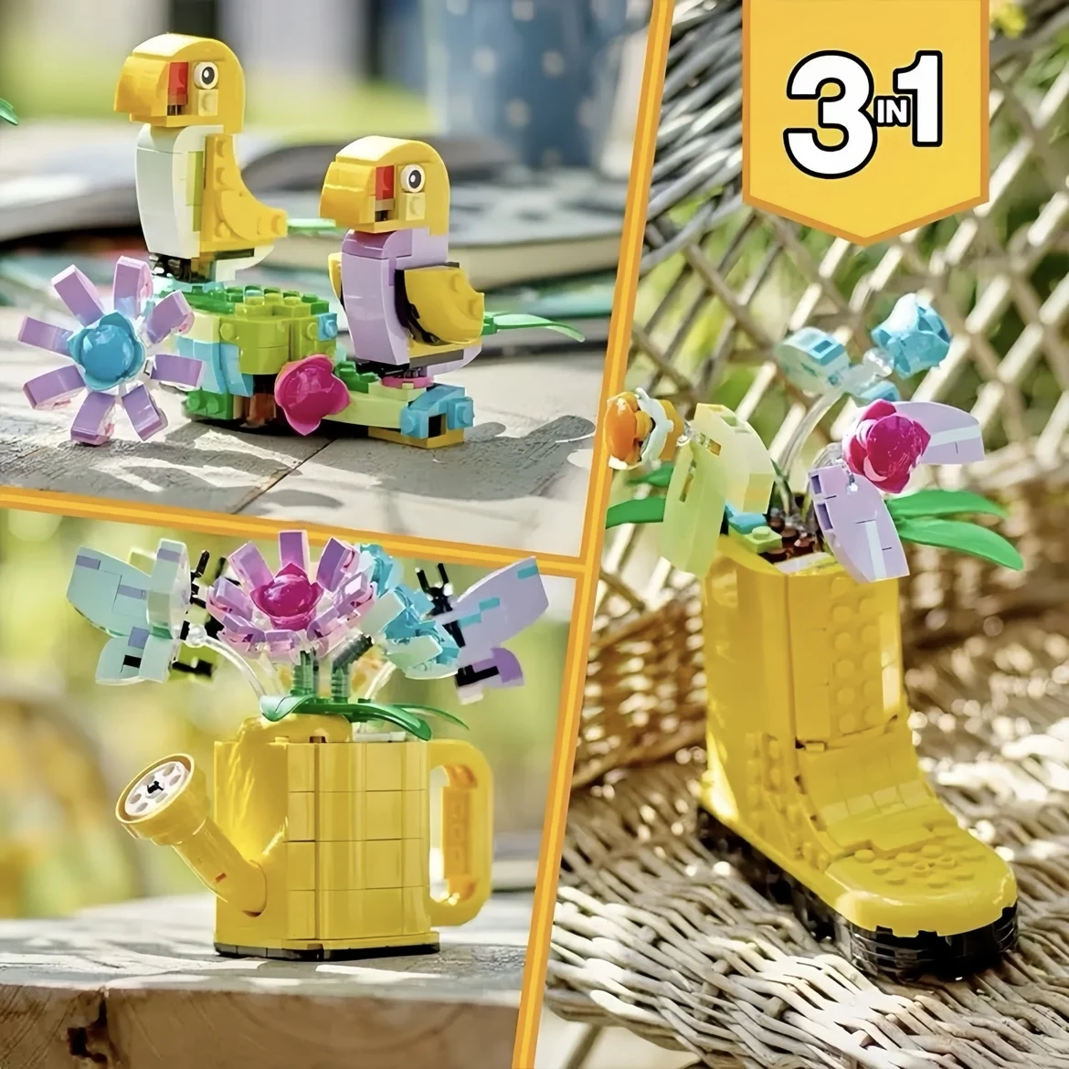 MOC 31149 3 in 1 Flowers in Watering Can Building Toy, Can to Rain Boot to 2 Birds on a Perch, Fun Animal Toy for Kids
MOC 31149 3 in 1 Flowers in Watering Can Building Toy, Can to Rain Boot to 2 Birds on a Perch, Fun Animal Toy for Kids