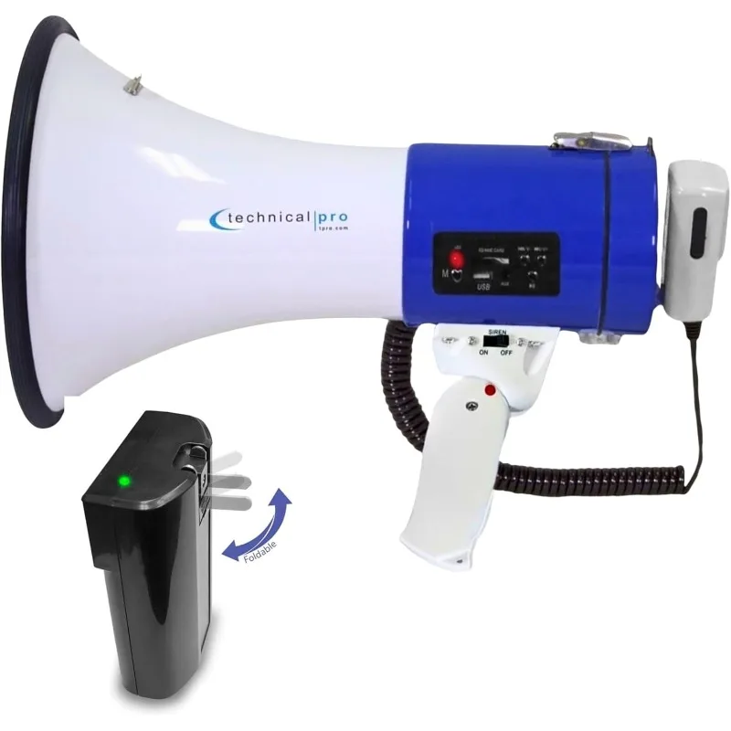 Technical Pro Portable 75-Watt Megaphone Bullhorn Speaker w/Detachable Microphone w/Rechargeable Battery, a Built-in AC Charger
Technical Pro Portable 75-Watt Megaphone Bullhorn Speaker w/Detachable Microphone w/Rechargeable Battery, a Built-in AC Charger
