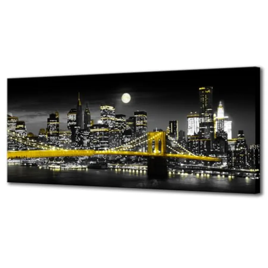 Black and White Yellow Canvas Print New York City Brooklyn Bridge at Moon Night Picture Photo Painting Cool Manhattan Skyline A
Black and White Yellow Canvas Print New York City Brooklyn Bridge at Moon Night Picture Photo Painting Cool Manhattan Skyline A