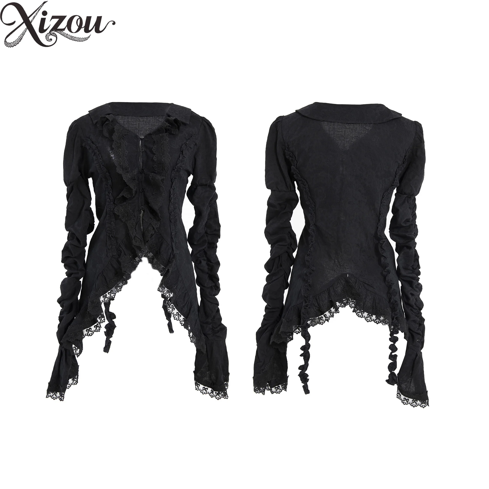 Lolita Gothic Vintage Y2K Shirts Women Lace Irregular Blouses Flared Long Sleeve Shirt Slim Thin Pleated Elegant Women's Tops
Lolita Gothic Vintage Y2K Shirts Women Lace Irregular Blouses Flared Long Sleeve Shirt Slim Thin Pleated Elegant Women's Tops