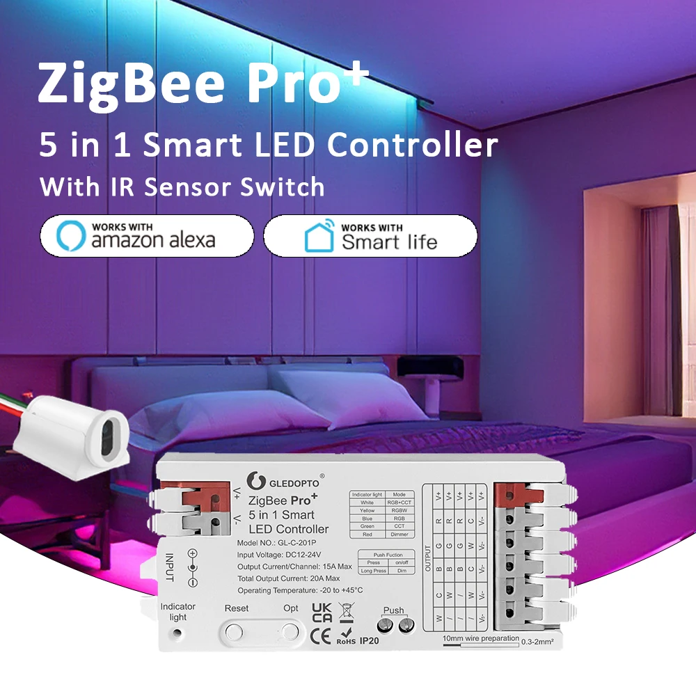 GLEDOPTO ZigBee Pro 5 in 1 LED Controller 20A RGBCCT RGBW RGB CCT DIM Smart Life APP Alexa Voice Control with IR Sensor Switch
GLEDOPTO ZigBee Pro 5 in 1 LED Controller 20A RGBCCT RGBW RGB CCT DIM Smart Life APP Alexa Voice Control with IR Sensor Switch