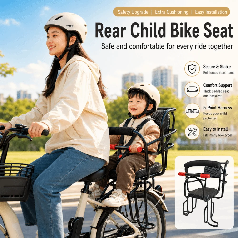 Rear-mounted Unisex Safety Seat Saddle Armrest Pedal Unisex Bicycle Seat for MTB Adjustable Easy Installation E-Bike Seat
Rear-mounted Unisex Safety Seat Saddle Armrest Pedal Unisex Bicycle Seat for MTB Adjustable Easy Installation E-Bike Seat