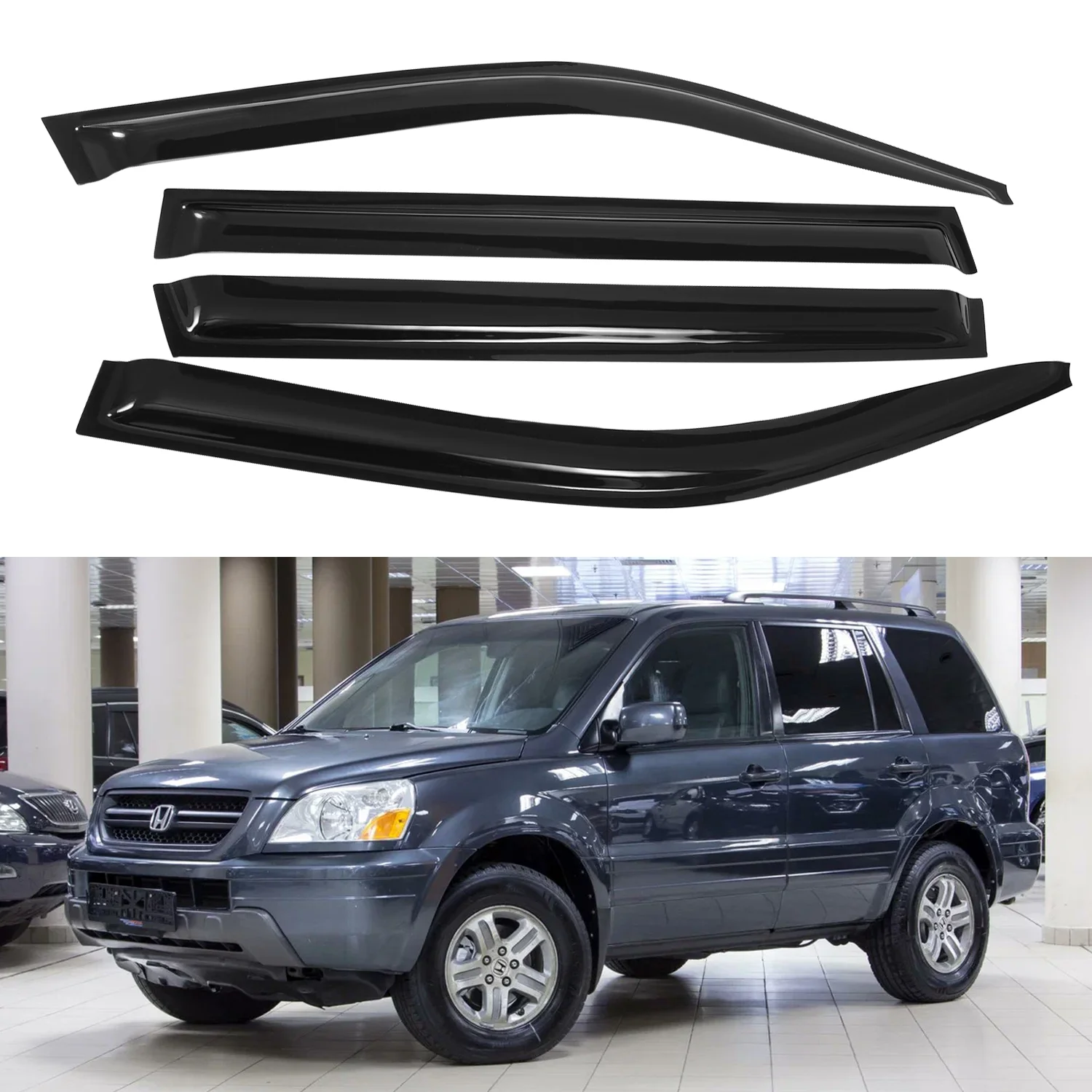 For Honda Pilot 4-Door 2003-2008 External Mount Smoke Tinted Window Visors Air Deflectors 4pcs Set No Drip Rail 1.5MM Thick
For Honda Pilot 4-Door 2003-2008 External Mount Smoke Tinted Window Visors Air Deflectors 4pcs Set No Drip Rail 1.5MM Thick