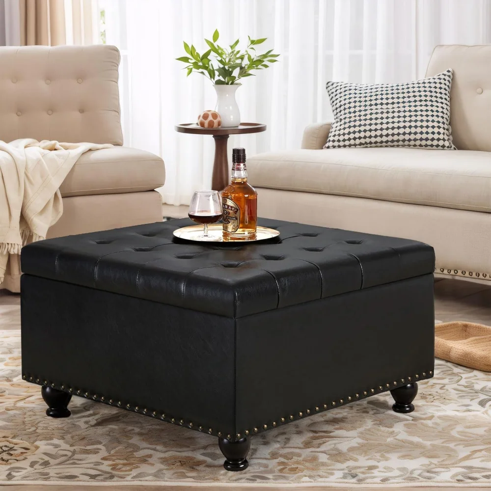Large Square Storage Ottoman with Wooden Legs, Button-Tufted Upholstered Coffee Table with Nail Trims for Living Room
Large Square Storage Ottoman with Wooden Legs, Button-Tufted Upholstered Coffee Table with Nail Trims for Living Room