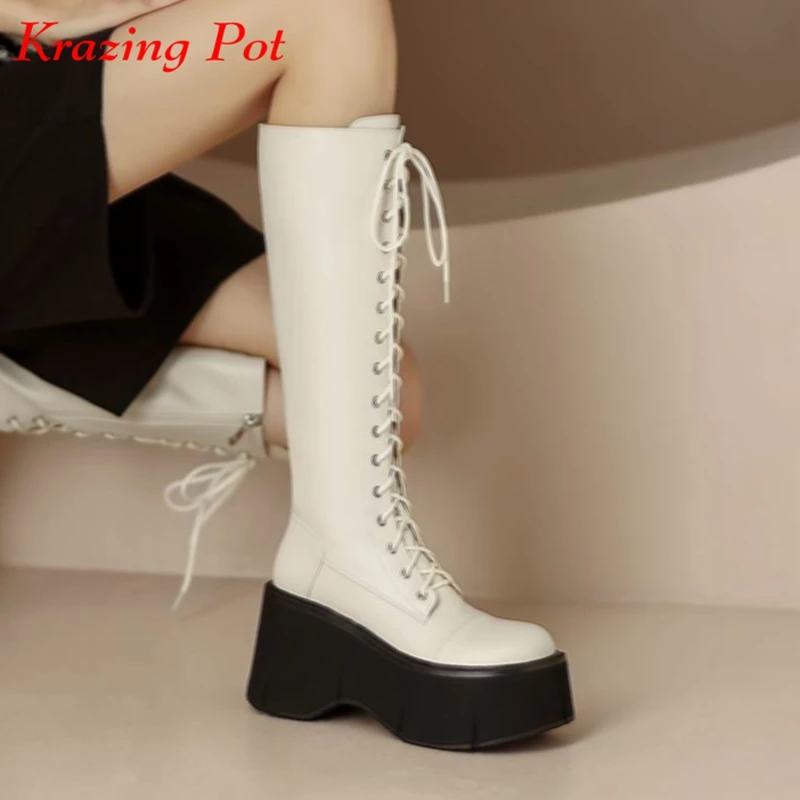 Krazing Pot 2024 Cow Leather Round Toe Thick High Heels Winter Keep Warm High Street Fashion Platform Lace Up Thigh High Boots
Krazing Pot 2024 Cow Leather Round Toe Thick High Heels Winter Keep Warm High Street Fashion Platform Lace Up Thigh High Boots