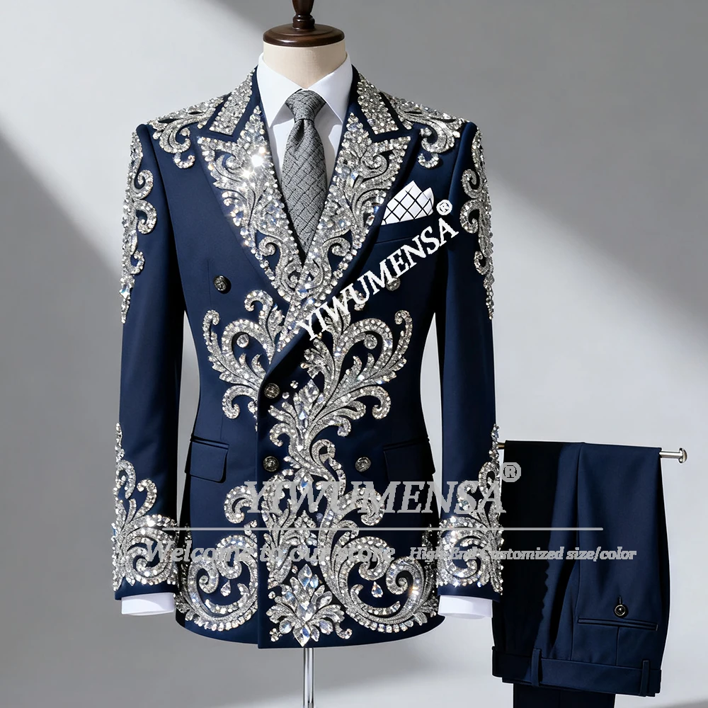 Exquisite Beaded Stones Suit Men 2 Piece Set Double Breasted Groom Prom Blazers Outfits Customized Diamond Groom Tuxedo Slim Fit
Exquisite Beaded Stones Suit Men 2 Piece Set Double Breasted Groom Prom Blazers Outfits Customized Diamond Groom Tuxedo Slim Fit