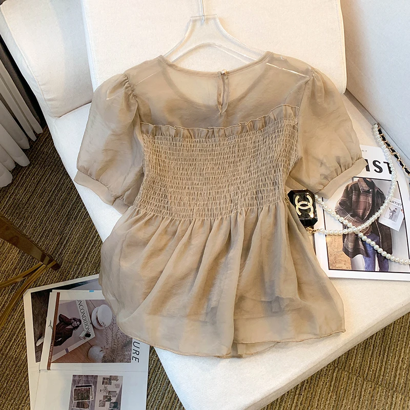 Elegant Summer New Women's Shirt Design Sense Small Fragrance Style Top Cotton Silk Blouse Short Length Korean Style
Elegant Summer New Women's Shirt Design Sense Small Fragrance Style Top Cotton Silk Blouse Short Length Korean Style