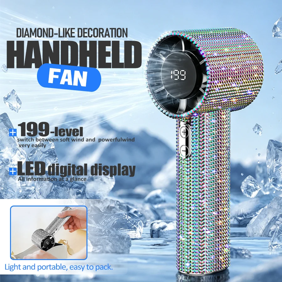 Sparkling Diamond Handheld Fan, 199-Speed USB Mini Fan with LED Display, Bling Crystal Fan for Women Girls Gifts
Sparkling Diamond Handheld Fan, 199-Speed USB Mini Fan with LED Display, Bling Crystal Fan for Women Girls Gifts