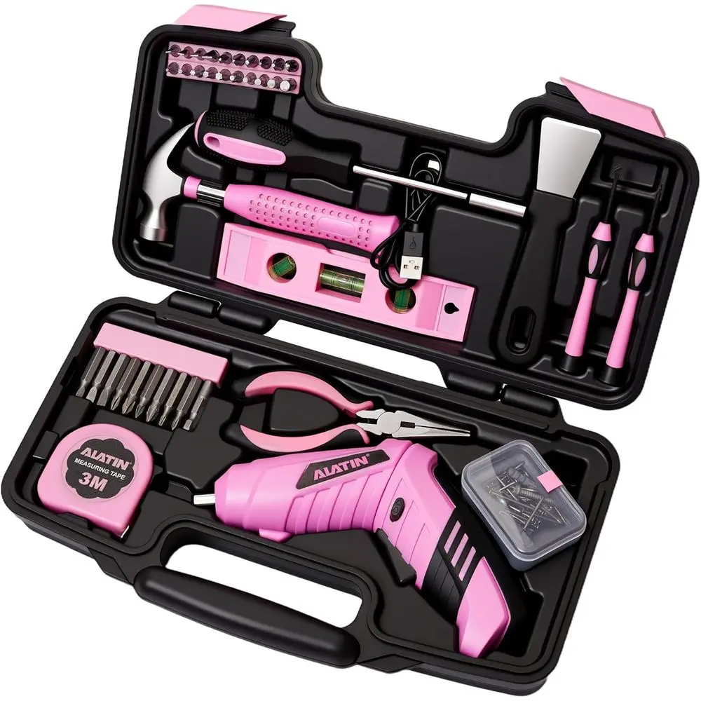 Pink 3.7V Cordless Drill Set with 40-Piece Household Tool Kit
Pink 3.7V Cordless Drill Set with 40-Piece Household Tool Kit