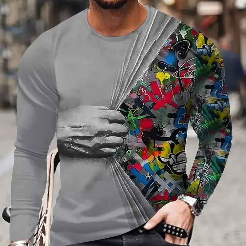 Spring and autumn stylish men's 3D printed long sleeve T-shirt, a regular fit shirt suitable for everyday wear.
Spring and autumn stylish men's 3D printed long sleeve T-shirt, a regular fit shirt suitable for everyday wear.