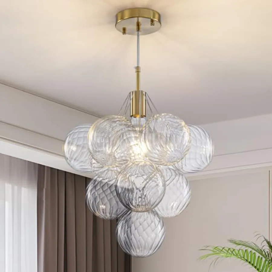 Dining Room Chandelier 14.17, Modern Brushed Gold Metal with Swirled Glass Globes, Vintage Hanging Light Fixture for Foyer Bedr
Dining Room Chandelier 14.17, Modern Brushed Gold Metal with Swirled Glass Globes, Vintage Hanging Light Fixture for Foyer Bedr