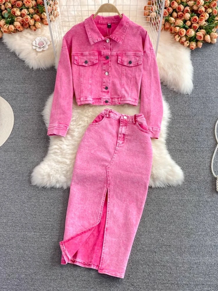 Korean Fashion Denim Matching Sets Long Sleeve Short Coats+high Waist Forked Skirts Solid Color Female Slim New Women's Clothing
Korean Fashion Denim Matching Sets Long Sleeve Short Coats+high Waist Forked Skirts Solid Color Female Slim New Women's Clothing