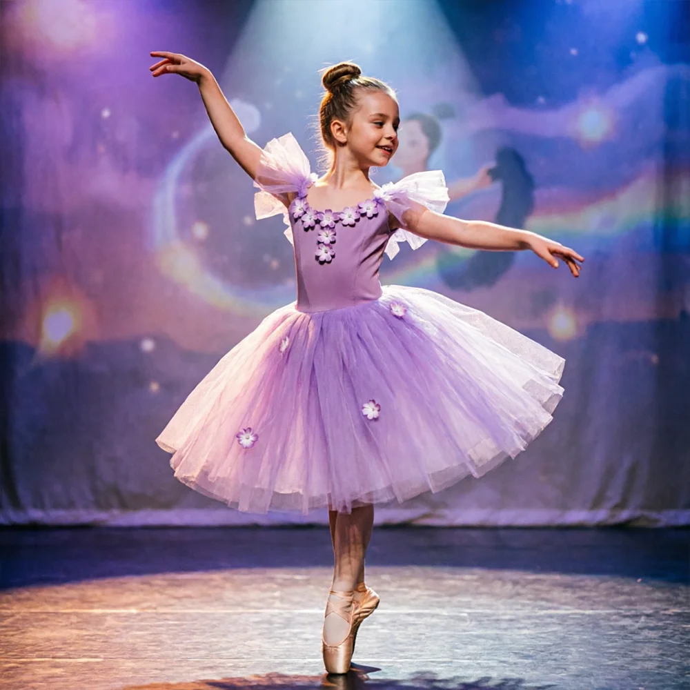 Girls' Purple Ballet Dress with Floral Professional Stage Performance Costume & Dance Recitals Contemporary Outfit
Girls' Purple Ballet Dress with Floral Professional Stage Performance Costume & Dance Recitals Contemporary Outfit
