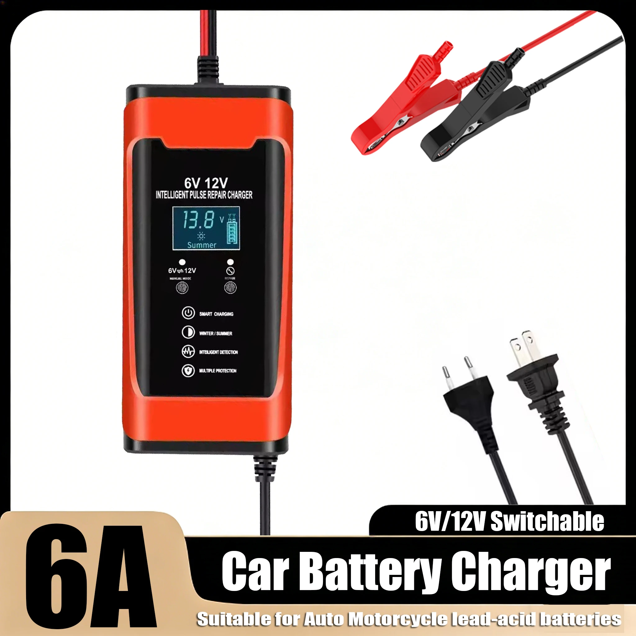 6V/12V 6A Car Battery Charger Universal Smart Fast Charging & Cycle Charging with LCD Display Gel Lead-Acid Charger Pulse Repair
6V/12V 6A Car Battery Charger Universal Smart Fast Charging & Cycle Charging with LCD Display Gel Lead-Acid Charger Pulse Repair