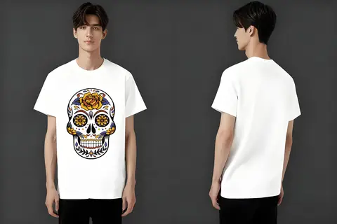 A trendy new T-shirt with skull print in 2025 suitable for both men and women fashionable casual and versatile rick and morty