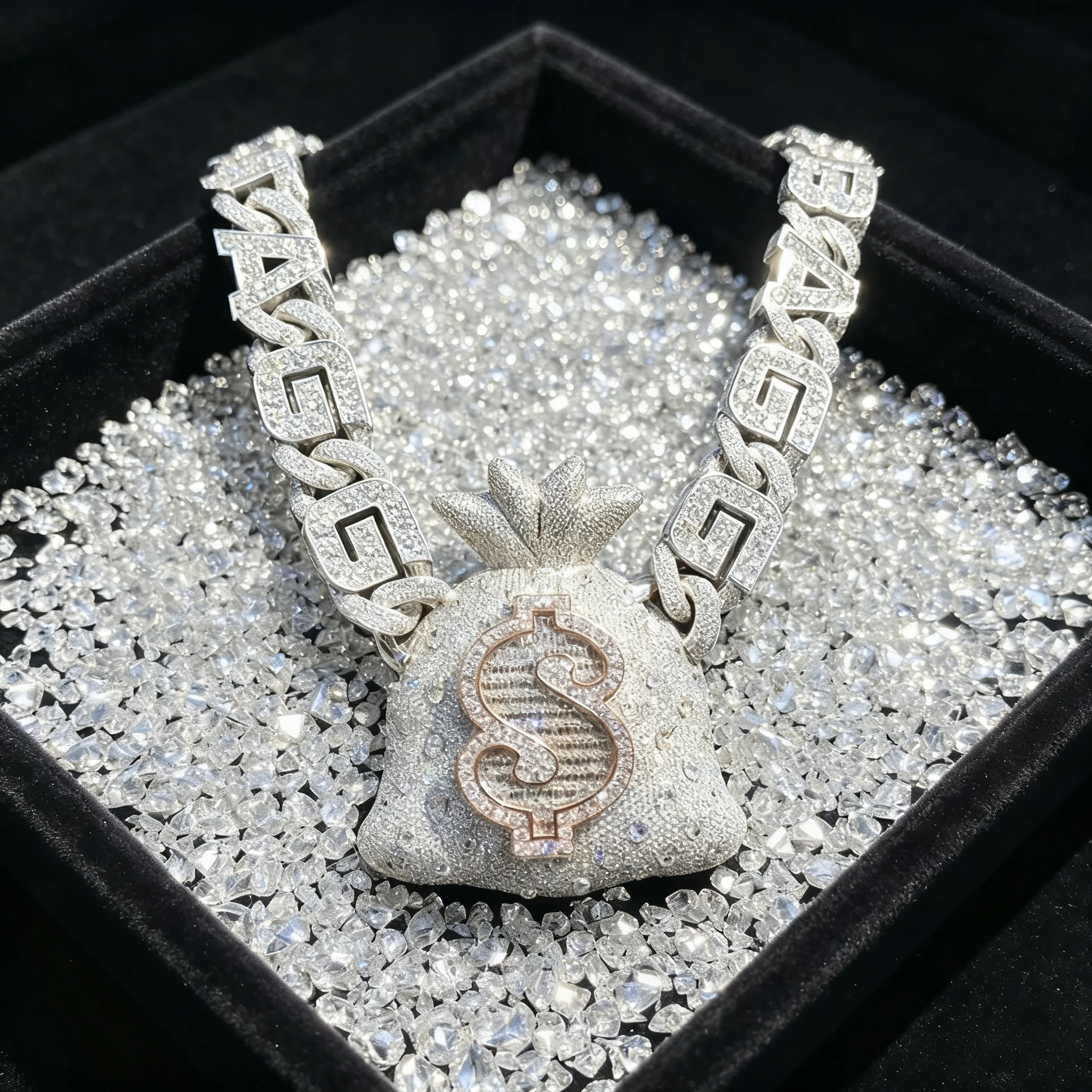 LYEE CYEE Iced Out Mosaic-set CZ “Money Bag” dollar pendant the perfect gift for Father Boy Friends Hip Hop Bling Rapper Jewelry
LYEE CYEE Iced Out Mosaic-set CZ “Money Bag” dollar pendant the perfect gift for Father Boy Friends Hip Hop Bling Rapper Jewelry