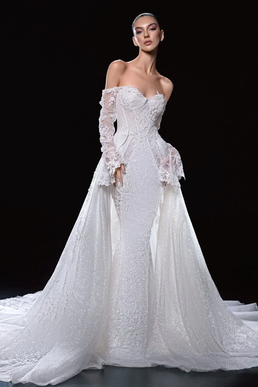 Elegant White Mermaid Lace Decal Women's Wedding Dress Sweetheart Off Shoulder Long Sleeved Detachable Bridal Gown Customized
Elegant White Mermaid Lace Decal Women's Wedding Dress Sweetheart Off Shoulder Long Sleeved Detachable Bridal Gown Customized