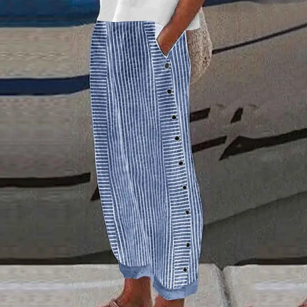 Women Casual Pants Elastic Waist Wide Leg Sweatpants with Pockets Stripe Print Side Button Up Loose Work Trousers
Women Casual Pants Elastic Waist Wide Leg Sweatpants with Pockets Stripe Print Side Button Up Loose Work Trousers