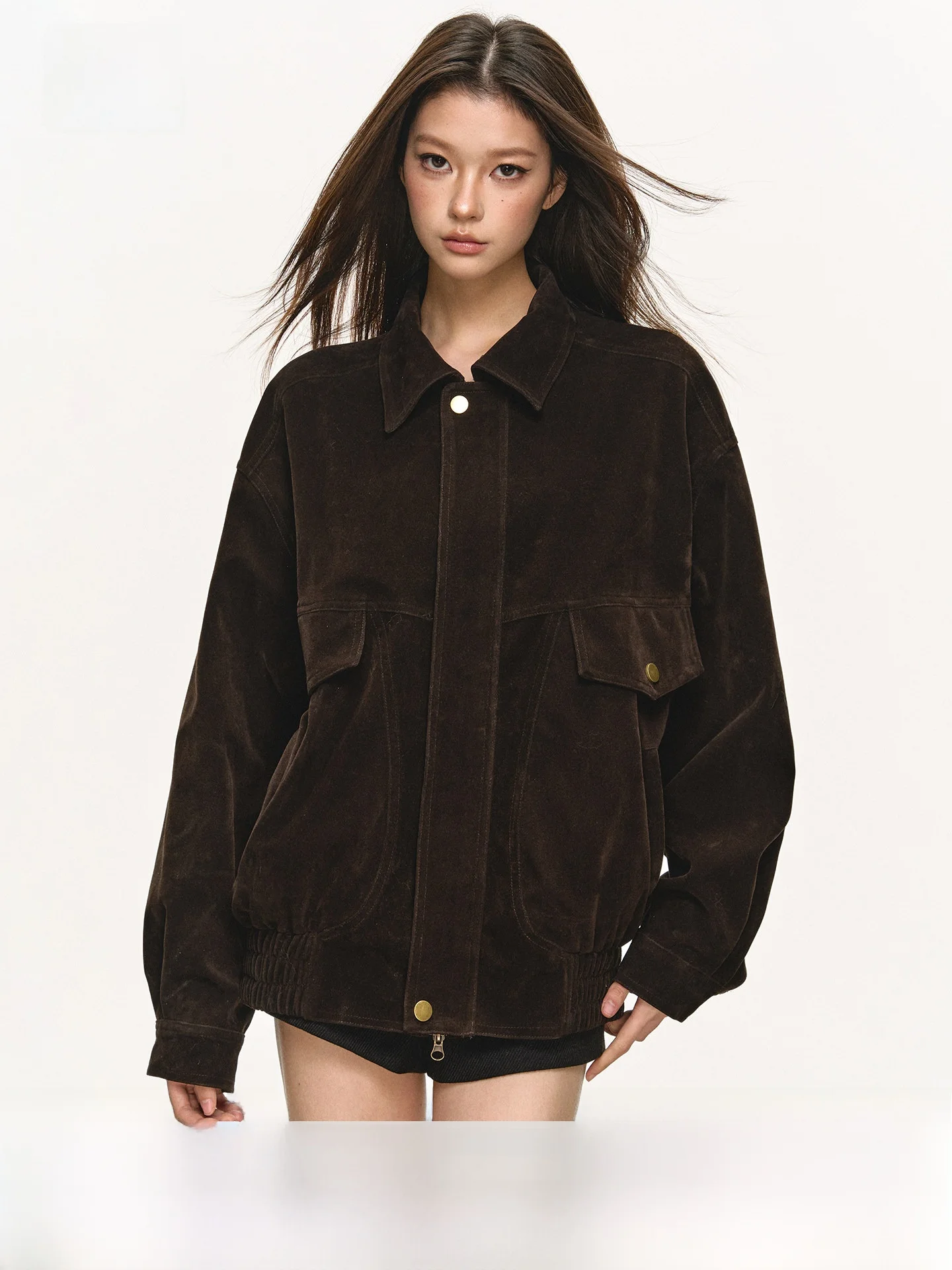 Deep Brown Suede Jacket Women's Spring Autumn Vintage Collar Mid-Length Top Anna Aneae Pure Color Loose Fit Long Sleeve Coat
Deep Brown Suede Jacket Women's Spring Autumn Vintage Collar Mid-Length Top Anna Aneae Pure Color Loose Fit Long Sleeve Coat