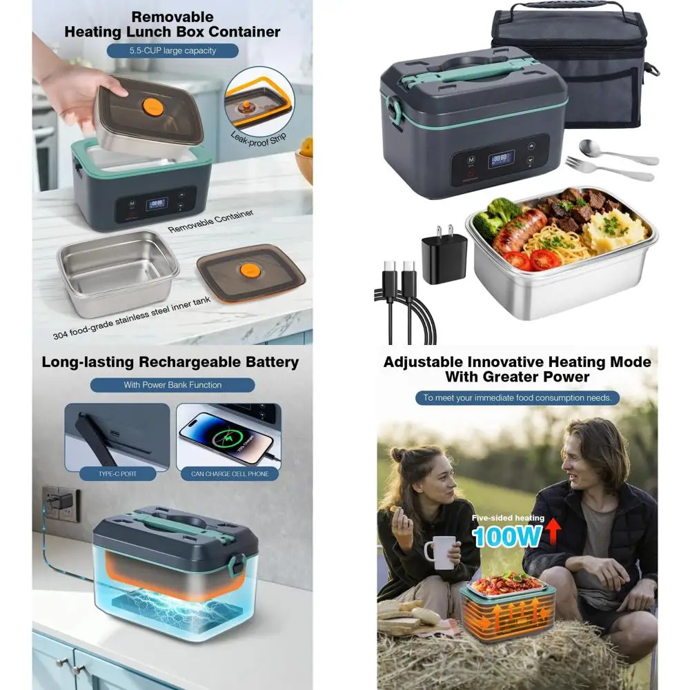Portable Adult Electric Heated Lunch Box, 5-Side Battery-Powered Warmer, 5.5 Cups Removable Container, Grey-Green, Ideal for Wor
Portable Adult Electric Heated Lunch Box, 5-Side Battery-Powered Warmer, 5.5 Cups Removable Container, Grey-Green, Ideal for Wor