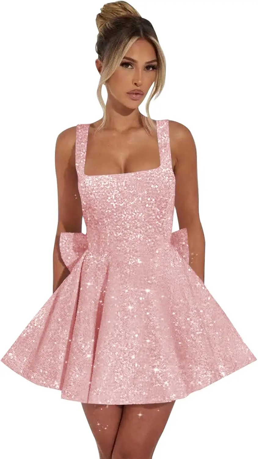 Sparkly Sequin Homecoming Dresses for Teens with Bow Short Puffy Graduation Prom Party Gown
Sparkly Sequin Homecoming Dresses for Teens with Bow Short Puffy Graduation Prom Party Gown