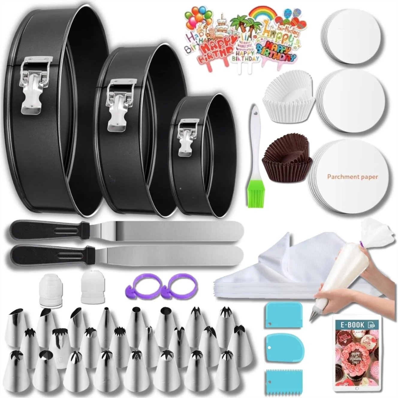 168pcs Cake Pan Sets for Baking, 3 Non-Stick Springform Pans (6,8,10 inch), Icing Tips & Decorating Supplies, Leak-Proof
168pcs Cake Pan Sets for Baking, 3 Non-Stick Springform Pans (6,8,10 inch), Icing Tips & Decorating Supplies, Leak-Proof