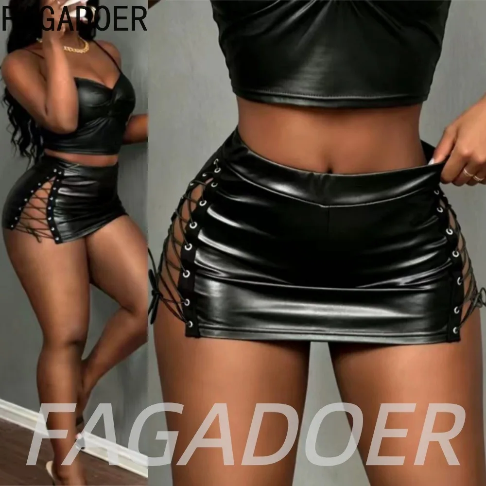 FAGADOER Hot Girl Sexy Leather Lace-up Short Skirts Y2K Streetwear Black Bodycon Skirts Summer Punk Night Party Club Bottom New
FAGADOER Hot Girl Sexy Leather Lace-up Short Skirts Y2K Streetwear Black Bodycon Skirts Summer Punk Night Party Club Bottom New