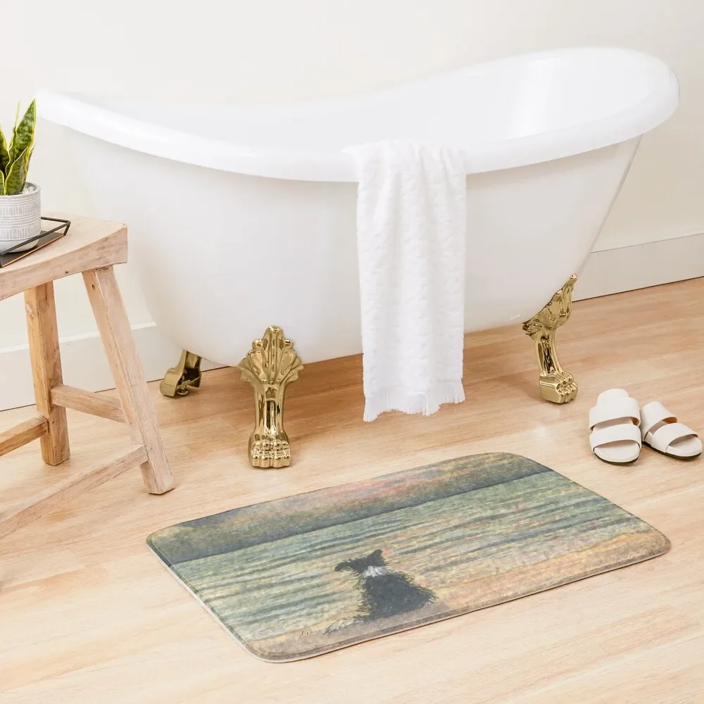 A Border collie dog gazes out over the ocean watching the sun come up, greeting the morning Bath Mat Quick-Drying Bathroom Mat
A Border collie dog gazes out over the ocean watching the sun come up, greeting the morning Bath Mat Quick-Drying Bathroom Mat