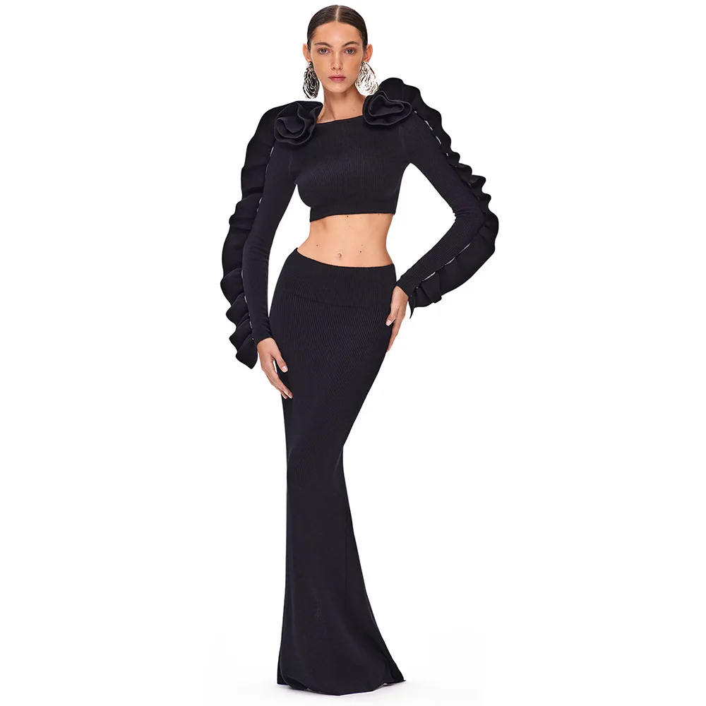 2024 New Black Long Sleeve High Shoulder Three-dimensional Flower Fungus Lace Two-piece Fashion Casual Crop Suit
2024 New Black Long Sleeve High Shoulder Three-dimensional Flower Fungus Lace Two-piece Fashion Casual Crop Suit