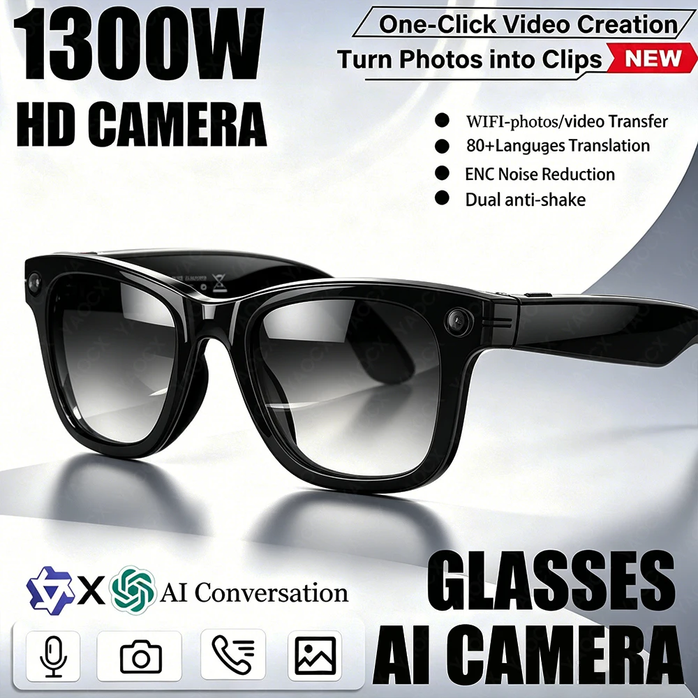 AI Photography Object Recognition Smart Camera Translation Glasses 1300W HD Camera Voice Assistant Bluetooth Calls Smart Glasses
AI Photography Object Recognition Smart Camera Translation Glasses 1300W HD Camera Voice Assistant Bluetooth Calls Smart Glasses