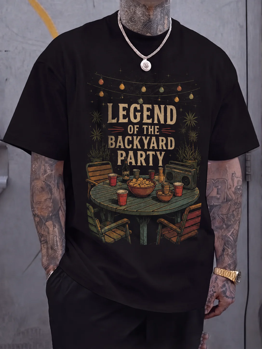 Men Graphic t Shirt Short Sleeve Fit 50-50 Cotton Polyester Stretch Fabric Vintage Backyard Party Print Casual Summer for Daily Wear
Men Graphic t Shirt Short Sleeve Fit 50-50 Cotton Polyester Stretch Fabric Vintage Backyard Party Print Casual Summer for Daily Wear