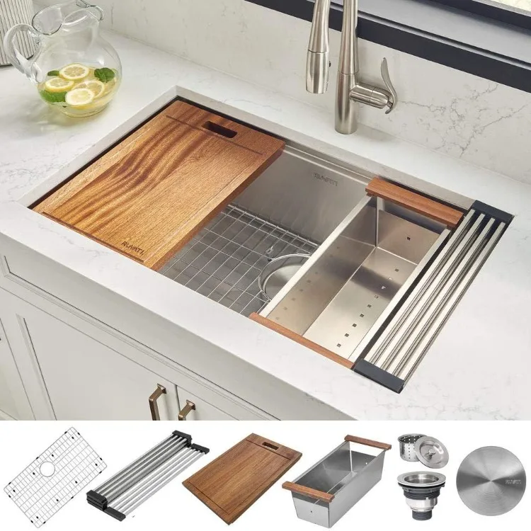 28-inch Workstation Ledge Undermount 16 Gauge Stainless Steel Kitchen Sink Single Bowl - RVH8309
28-inch Workstation Ledge Undermount 16 Gauge Stainless Steel Kitchen Sink Single Bowl - RVH8309