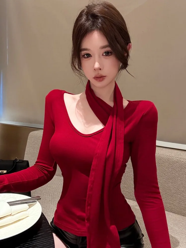 Elegant Long Sleeve T-Shirt Women's V-Neck Pure Color Base Layer Top with Sash Spring Autumn New Style Sexy Slim Fit Korean S...
Elegant Long Sleeve T-Shirt Women's V-Neck Pure Color Base Layer Top with Sash Spring Autumn New Style Sexy Slim Fit Korean S...