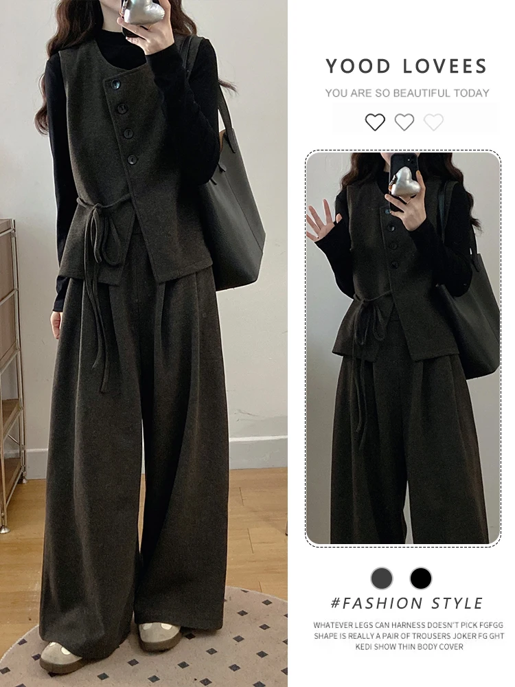 Elegant Women's Three-Piece Vest Set Autumn Spring Lightweight Maturity Style Slimming Wide Leg Pants Fashionable Casual Wear
Elegant Women's Three-Piece Vest Set Autumn Spring Lightweight Maturity Style Slimming Wide Leg Pants Fashionable Casual Wear