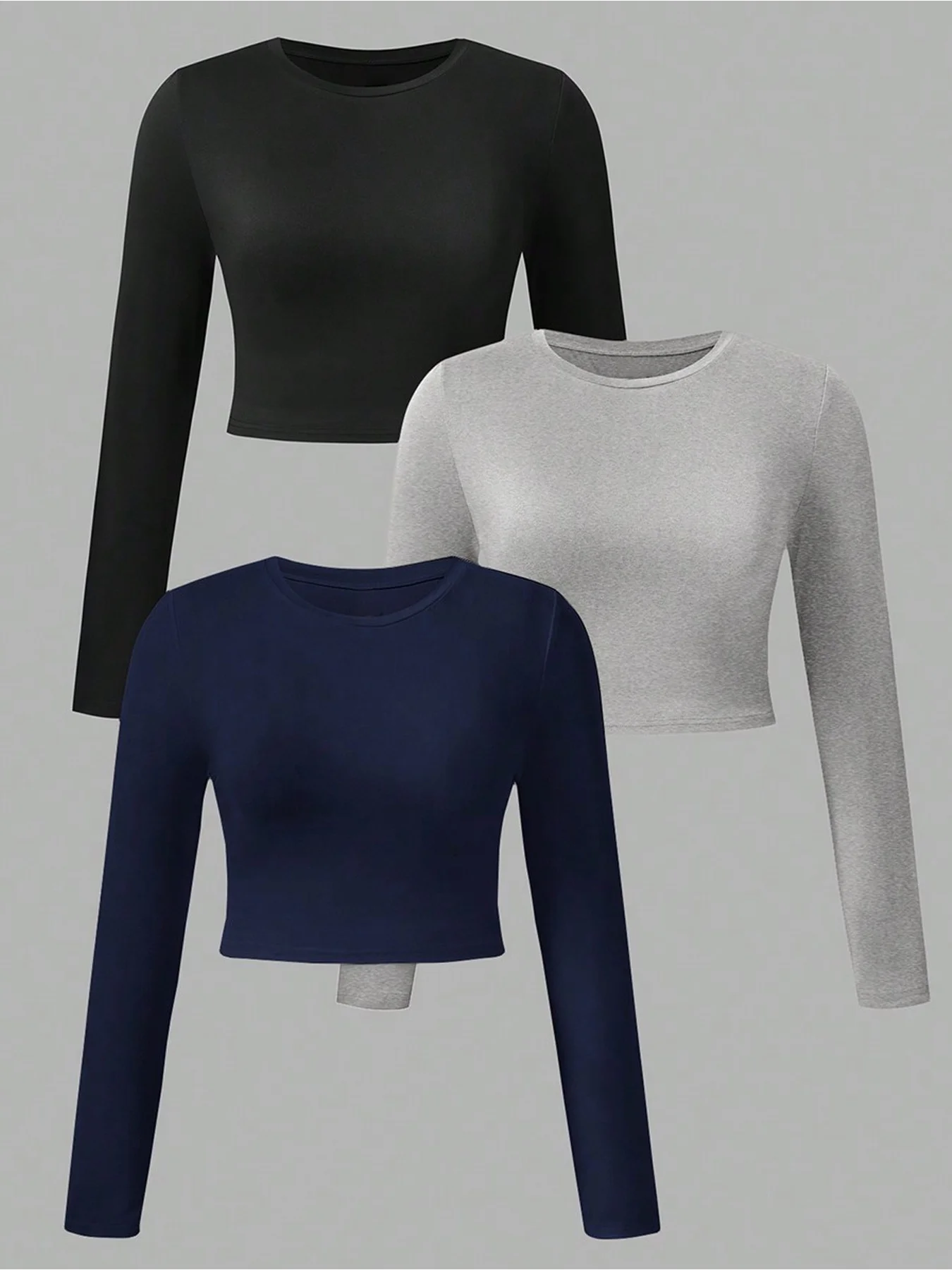 3PC Casual, elegant, and comfortable solid color long sleeved round neck short T-shirt plus size women's three piece set
3PC Casual, elegant, and comfortable solid color long sleeved round neck short T-shirt plus size women's three piece set