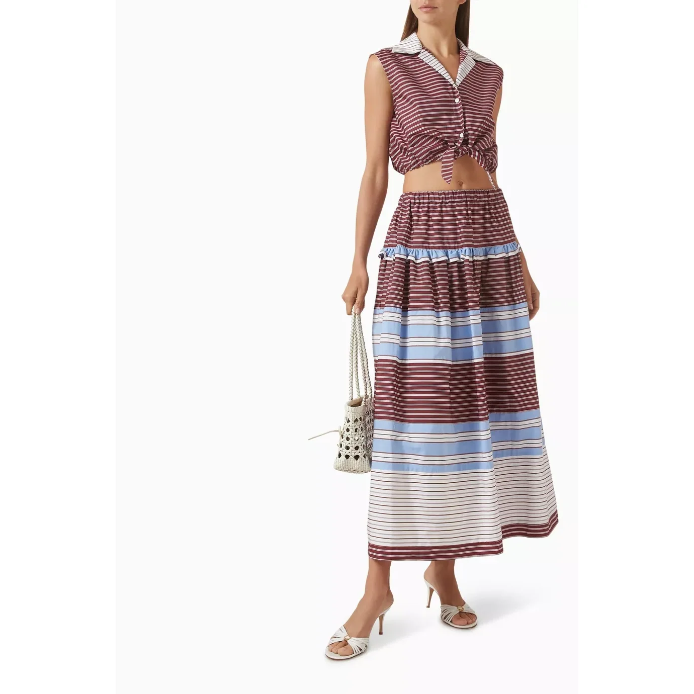 Summer New Women's Ethnic Color Block Stripe Sleeveless Collar Knot A-Line Long Skirt Set High Waist Short Length Cotton Blend
Summer New Women's Ethnic Color Block Stripe Sleeveless Collar Knot A-Line Long Skirt Set High Waist Short Length Cotton Blend