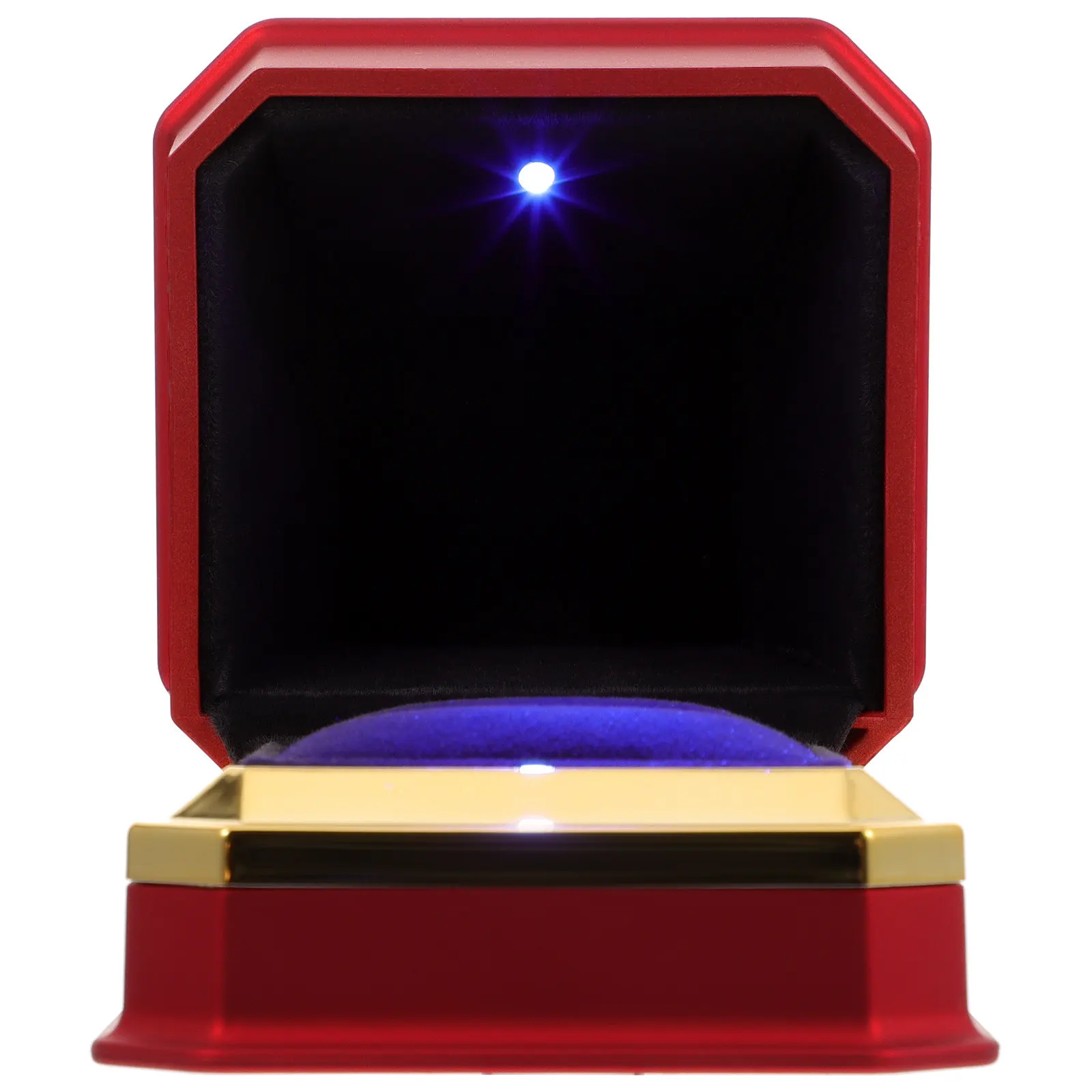 Cloth Jewelry Box Square Design Blue LED Light Romantic Proposal Gift Packing Case Jewelry Storage Organizer Cloth LED Light Box