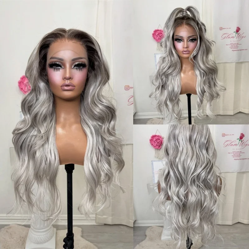 28 Inch Soft Long Wave Wig 13x4 Ombre White Ash Grey Blonde Highlights Synthetic Lace Front Wig Original Factory Cheap Wig Party
28 Inch Soft Long Wave Wig 13x4 Ombre White Ash Grey Blonde Highlights Synthetic Lace Front Wig Original Factory Cheap Wig Party