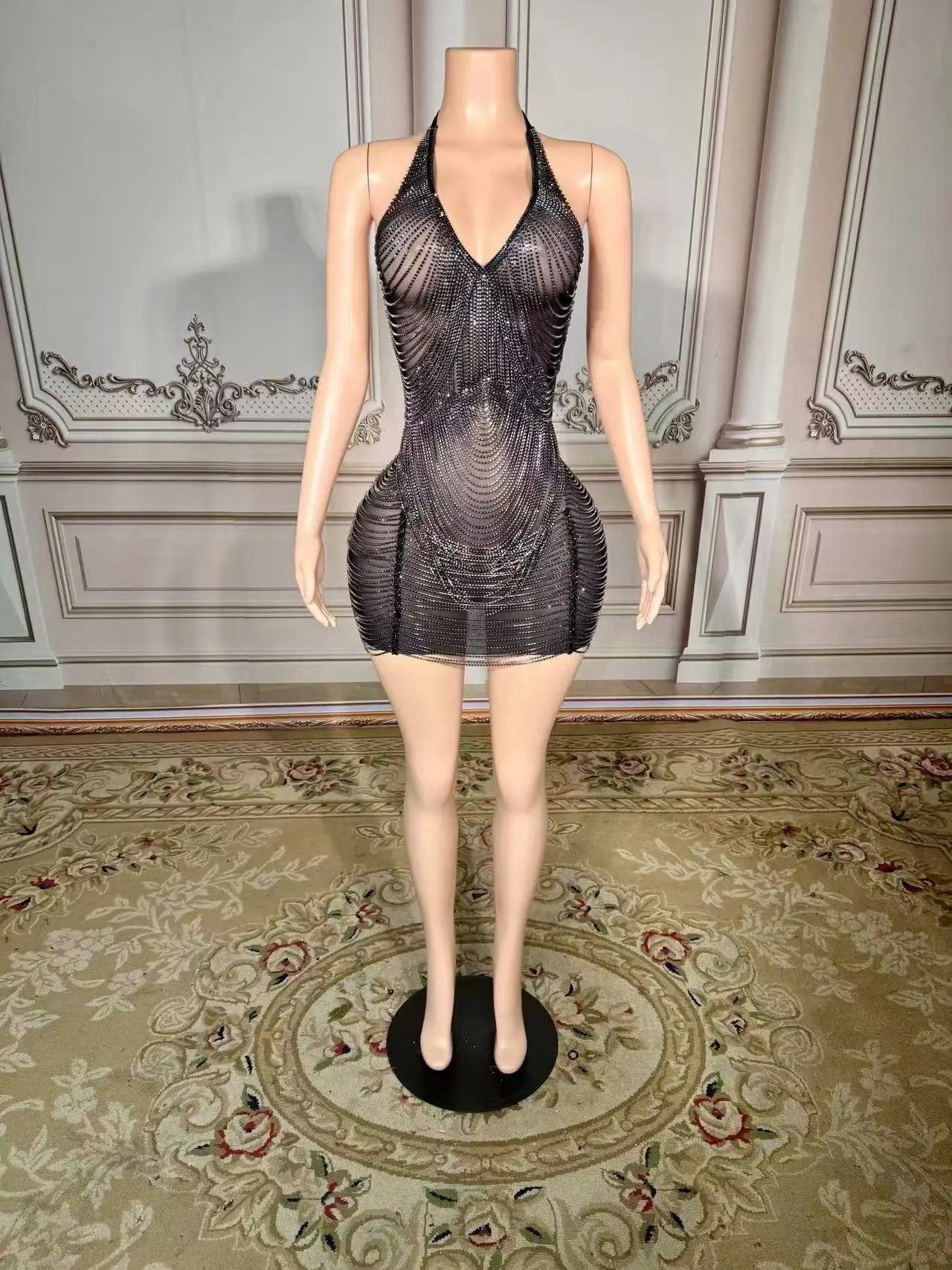 Sparking Diamonds Crystal Sexy Mesh See Through Bodycon Mini Dress Women Birthday Party Celebrate Performance Costume
Sparking Diamonds Crystal Sexy Mesh See Through Bodycon Mini Dress Women Birthday Party Celebrate Performance Costume