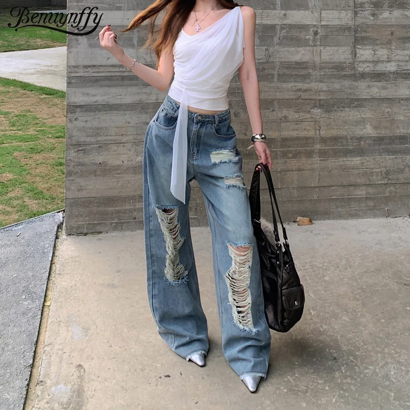 Benuynffy American Streetwear Ripped Jeans Women's Y2K Vintage Bf Style High Waist Loose Straight Denim Long Trousers Woman
Benuynffy American Streetwear Ripped Jeans Women's Y2K Vintage Bf Style High Waist Loose Straight Denim Long Trousers Woman